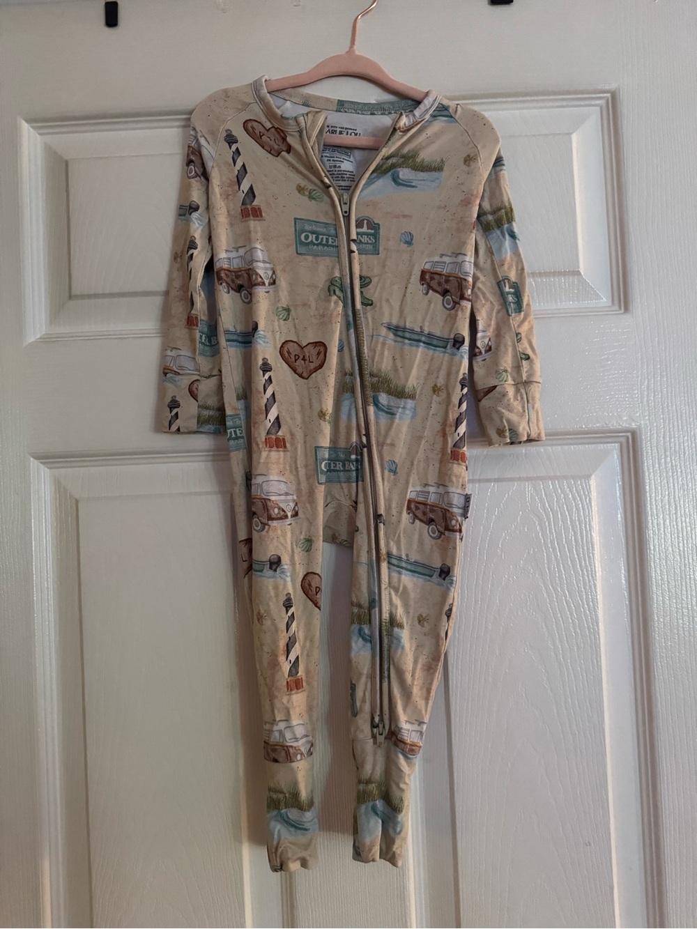 Charlie Lou OUTER BANKS Soft Cream Beach Print Zip One-Piece for Kids